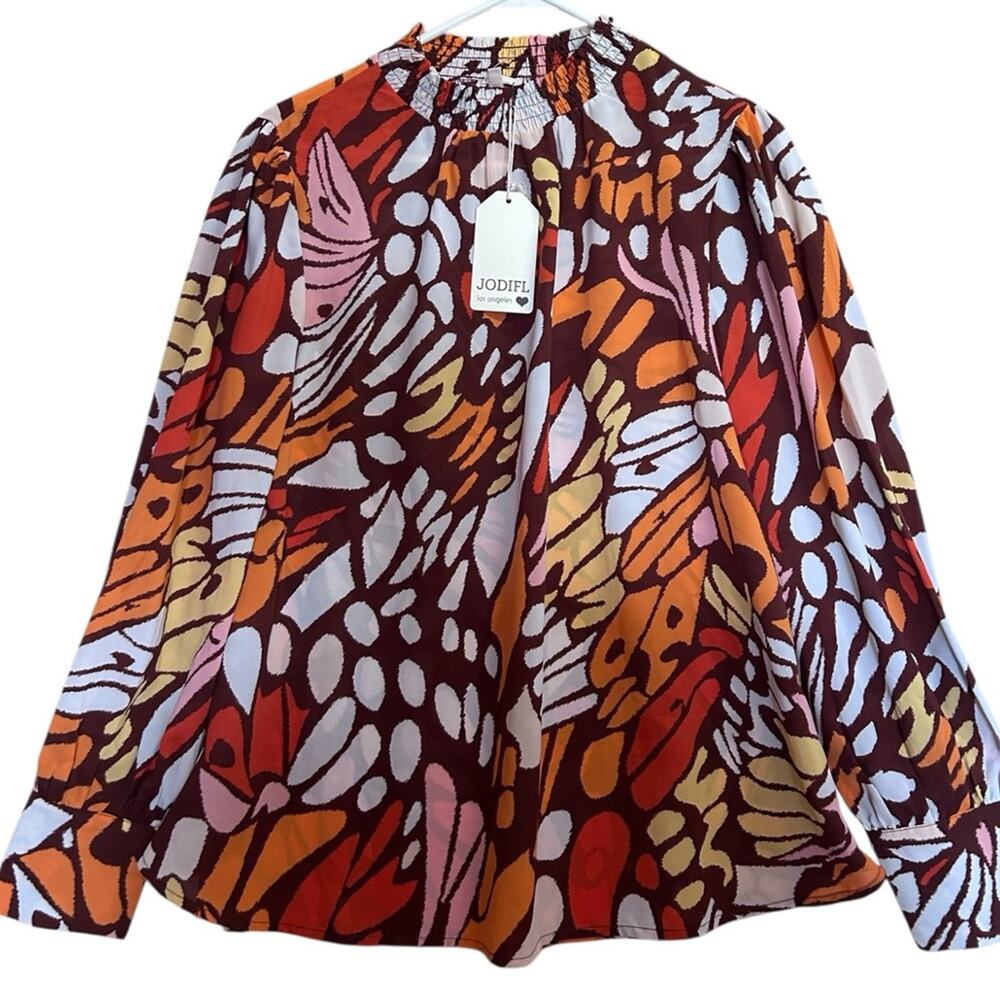 Jodifl  NWT High Collar Geo Print Long Sleeve Blouse Size Small MSRP $44